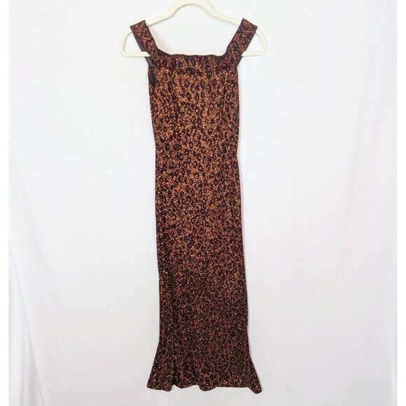VTG 90s Jessica McClintock 5 Gunne Sax Velour Copper Glitter Leopard Gown Dress - Picture 1 of 12